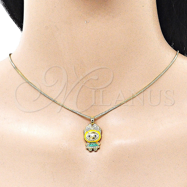 Collares con Dije 04.156.0468.18 Oro Laminado, Diseño de Box y Arco, con Blanca Zirconia Cubica, Esmaltado Amarillo, Tono Dorado (01 MM Thickness, 18 Inches Length)