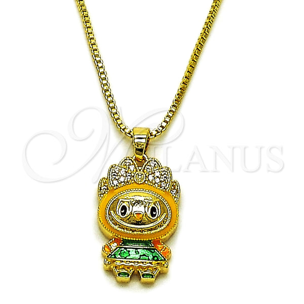 Collares con Dije 04.156.0468.18 Oro Laminado, Diseño de Box y Arco, con Blanca Zirconia Cubica, Esmaltado Amarillo, Tono Dorado (01 MM Thickness, 18 Inches Length)