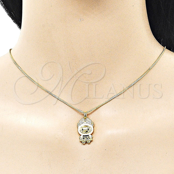 Collares con Dije 04.156.0468.1.18 Oro Laminado, Diseño de Box y Arco, con Blanca Zirconia Cubica, Esmaltado Blanco, Tono Dorado (01 MM Thickness, 18 Inches Length)