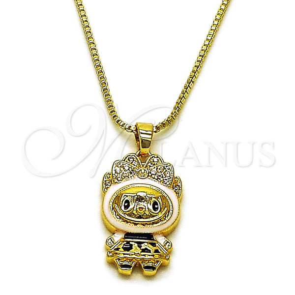 Collares con Dije 04.156.0468.1.18 Oro Laminado, Diseño de Box y Arco, con Blanca Zirconia Cubica, Esmaltado Blanco, Tono Dorado (01 MM Thickness, 18 Inches Length)