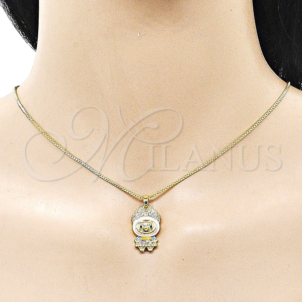 Collares con Dije 04.156.0468.2.18 Oro Laminado, Diseño de Box y Arco, con Blanca Zirconia Cubica, Esmaltado Rosado Oscuro, Tono Dorado (01 MM Thickness, 18 Inches Length)