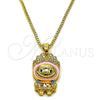 Collares con Dije 04.156.0468.2.18 Oro Laminado, Diseño de Box y Arco, con Blanca Zirconia Cubica, Esmaltado Rosado Oscuro, Tono Dorado (01 MM Thickness, 18 Inches Length)