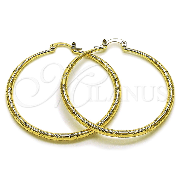 Argolla Grande 02.163.0408.50 Oro Laminado, Diseño de Hueco, Diamantado, Tono Dorado