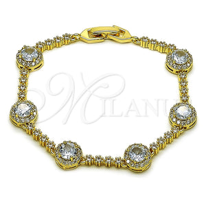Pulsera Tennis 03.266.0034.07 Oro Laminado, Diseño de Cluster, con Blanca Zirconia Cubica, Pulido, Tono Dorado (Thickness, 7 Inches Length)