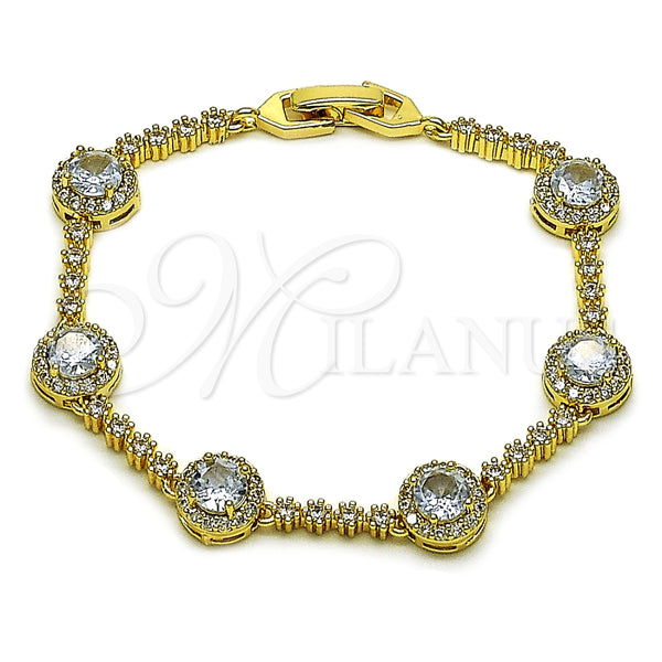 Pulsera Tennis 03.266.0034.07 Oro Laminado, Diseño de Cluster, con Blanca Zirconia Cubica, Pulido, Tono Dorado (Thickness, 7 Inches Length)