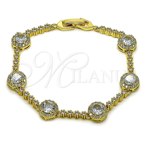 Pulsera Tennis 03.266.0034.07 Oro Laminado, Diseño de Cluster, con Blanca Zirconia Cubica, Pulido, Tono Dorado (Thickness, 7 Inches Length)