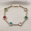 Pulsera Tennis 03.266.0034.1.07 Oro Laminado, Diseño de Cluster, con Multicolor and Blanca Zirconia Cubica, Pulido, Tono Dorado (Thickness, 7 Inches Length)