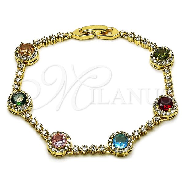 Pulsera Tennis 03.266.0034.1.07 Oro Laminado, Diseño de Cluster, con Multicolor and Blanca Zirconia Cubica, Pulido, Tono Dorado (Thickness, 7 Inches Length)