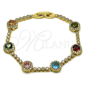 Pulsera Tennis 03.266.0034.1.07 Oro Laminado, Diseño de Cluster, con Multicolor and Blanca Zirconia Cubica, Pulido, Tono Dorado (Thickness, 7 Inches Length)