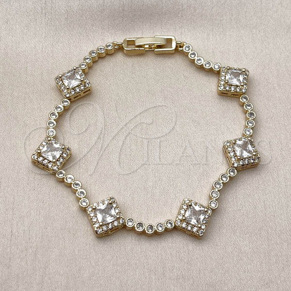 Pulsera Tennis 03.266.0035.08 Oro Laminado, Diseño de Cluster, con Blanca Zirconia Cubica, Pulido, Tono Dorado (Thickness, 8 Inches Length)
