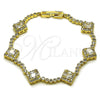 Pulsera Tennis 03.266.0035.08 Oro Laminado, Diseño de Cluster, con Blanca Zirconia Cubica, Pulido, Tono Dorado (Thickness, 8 Inches Length)