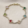 Pulsera Tennis 03.266.0035.1.08 Oro Laminado, Diseño de Cluster, con Zirconia Cubica Multicolor y Blanca, Pulido, Dorado