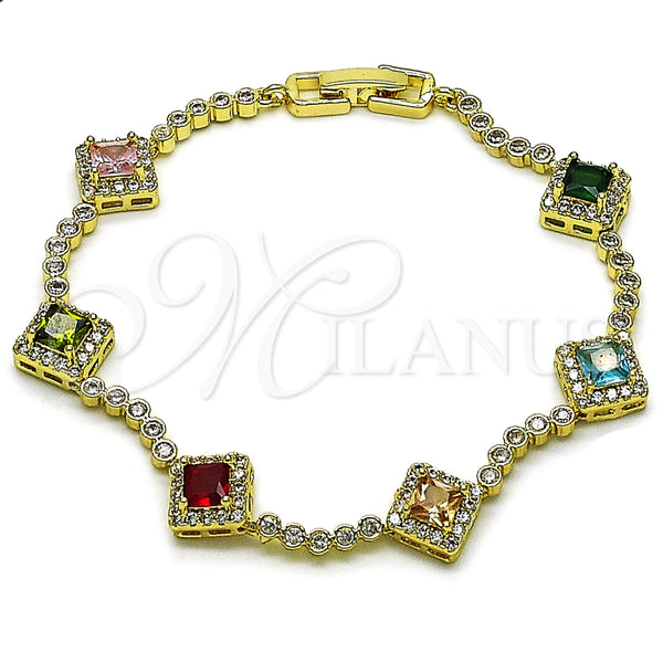 Pulsera Tennis 03.266.0035.1.08 Oro Laminado, Diseño de Cluster, con Multicolor and Blanca Zirconia Cubica, Pulido, Tono Dorado (Thickness, 8 Inches Length)