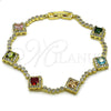 Pulsera Tennis 03.266.0035.1.08 Oro Laminado, Diseño de Cluster, con Multicolor and Blanca Zirconia Cubica, Pulido, Tono Dorado (Thickness, 8 Inches Length)