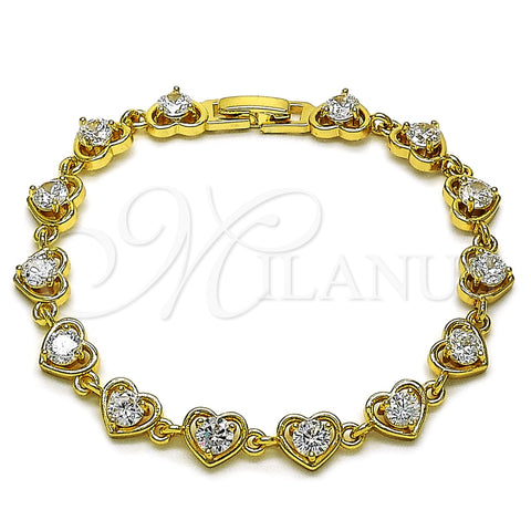 Pulsera Tennis 03.266.0037.07 Oro Laminado, Diseño de Corazón, con Blanca Zirconia Cubica, Pulido, Tono Dorado (Thickness, 8 Inches Length)