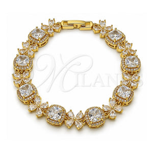 Pulsera Tennis 03.266.0038.07 Oro Laminado, Diseño de Cluster y Flor, con Blanca Zirconia Cubica, Pulido, Tono Dorado (Thickness, 8 Inches Length)