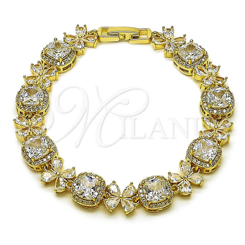 Pulsera Tennis 03.266.0038.07 Oro Laminado, Diseño de Cluster y Flor, con Blanca Zirconia Cubica, Pulido, Tono Dorado (Thickness, 8 Inches Length)