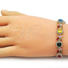 Pulsera Tennis 03.266.0038.1.07 Oro Laminado, Diseño de Cluster y Flor, con Multicolor and Blanca Zirconia Cubica, Pulido, Tono Dorado (Thickness, 8 Inches Length)