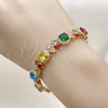 Pulsera Tennis 03.266.0038.1.07 Oro Laminado, Diseño de Cluster y Flor, con Multicolor and Blanca Zirconia Cubica, Pulido, Tono Dorado (Thickness, 8 Inches Length)