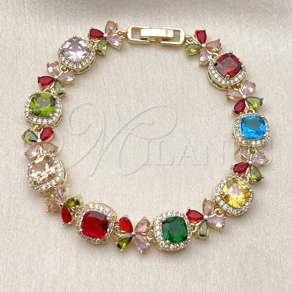 Pulsera Tennis 03.266.0038.1.07 Oro Laminado, Diseño de Cluster y Flor, con Multicolor and Blanca Zirconia Cubica, Pulido, Tono Dorado (Thickness, 8 Inches Length)