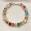 Pulsera Tennis 03.266.0038.1.07 Oro Laminado, Diseño de Cluster y Flor, con Multicolor and Blanca Zirconia Cubica, Pulido, Tono Dorado (Thickness, 8 Inches Length)