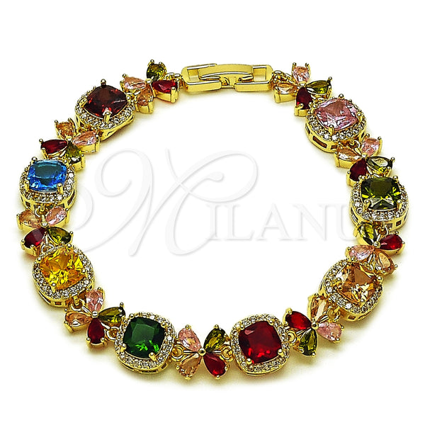 Pulsera Tennis 03.266.0038.1.07 Oro Laminado, Diseño de Cluster y Flor, con Multicolor and Blanca Zirconia Cubica, Pulido, Tono Dorado (Thickness, 8 Inches Length)