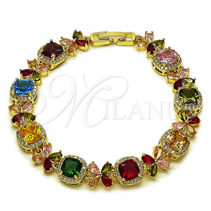 Pulsera Tennis 03.266.0038.1.07 Oro Laminado, Diseño de Cluster y Flor, con Multicolor and Blanca Zirconia Cubica, Pulido, Tono Dorado (Thickness, 8 Inches Length)