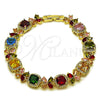 Pulsera Tennis 03.266.0038.1.07 Oro Laminado, Diseño de Cluster y Flor, con Multicolor and Blanca Zirconia Cubica, Pulido, Tono Dorado (Thickness, 8 Inches Length)
