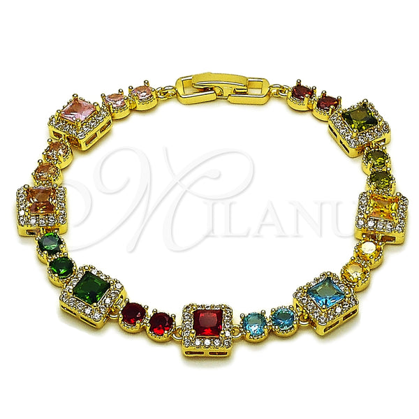 Pulsera Tennis 03.266.0039.1.07 Oro Laminado, Diseño de Cluster, con Multicolor and Blanca Zirconia Cubica, Pulido, Tono Dorado (Thickness, 8 Inches Length)