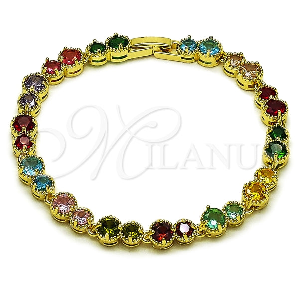 Pulsera Tennis 03.266.0040.1.08 Oro Laminado, con Zirconia Cubica Multicolor, Pulido, Dorado
