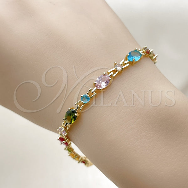 Pulsera Tennis 03.266.0041.07 Oro Laminado, con Multicolor Zirconia Cubica, Pulido, Tono Dorado (Thickness, 7 Inches Length)