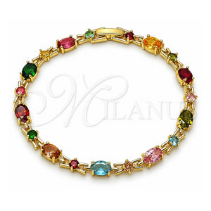 Pulsera Tennis 03.266.0041.07 Oro Laminado, con Multicolor Zirconia Cubica, Pulido, Tono Dorado (Thickness, 7 Inches Length)