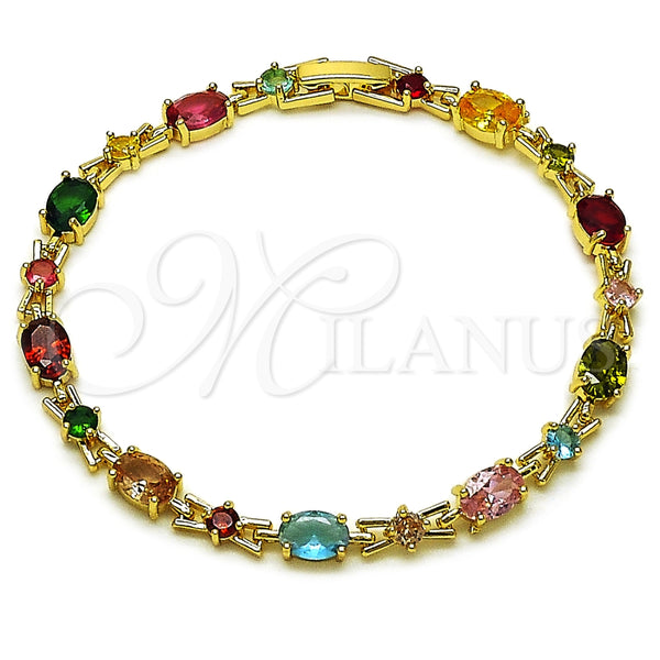 Pulsera Tennis 03.266.0041.07 Oro Laminado, con Multicolor Zirconia Cubica, Pulido, Tono Dorado (Thickness, 7 Inches Length)