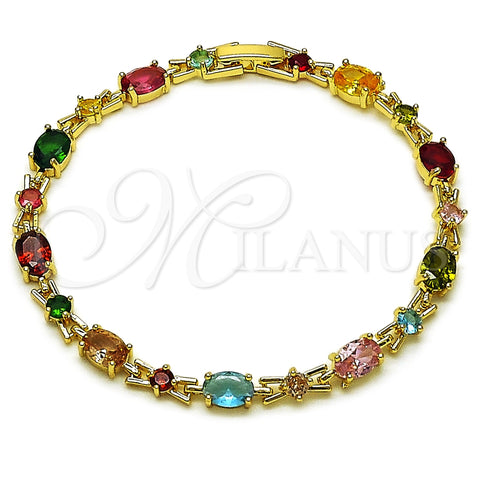 Pulsera Tennis 03.266.0041.07 Oro Laminado, con Multicolor Zirconia Cubica, Pulido, Tono Dorado (Thickness, 7 Inches Length)