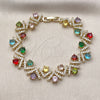 Pulsera Tennis 03.266.0042.07 Oro Laminado, Diseño de Cluster, con Multicolor and Blanca Zirconia Cubica, Pulido, Tono Dorado (Thickness, 8 Inches Length)