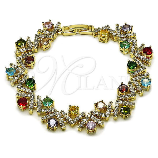 Pulsera Tennis 03.266.0042.07 Oro Laminado, Diseño de Cluster, con Multicolor and Blanca Zirconia Cubica, Pulido, Tono Dorado (Thickness, 8 Inches Length)