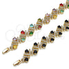Pulsera Tennis 03.266.0042.07 Oro Laminado, Diseño de Cluster, con Multicolor and Blanca Zirconia Cubica, Pulido, Tono Dorado (Thickness, 8 Inches Length)