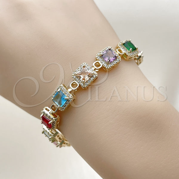 Pulsera Tennis 03.266.0043.07 Oro Laminado, Diseño de Cluster, con Multicolor and Blanca Zirconia Cubica, Pulido, Tono Dorado (Thickness, 8 Inches Length)