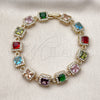 Pulsera Tennis 03.266.0043.07 Oro Laminado, Diseño de Cluster, con Multicolor and Blanca Zirconia Cubica, Pulido, Tono Dorado (Thickness, 8 Inches Length)