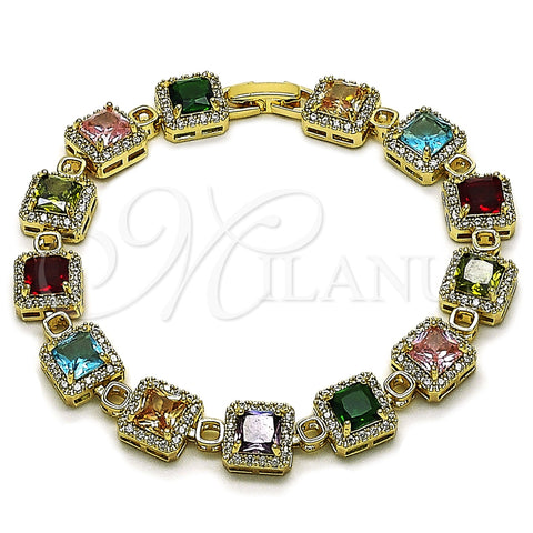 Pulsera Tennis 03.266.0043.07 Oro Laminado, Diseño de Cluster, con Multicolor and Blanca Zirconia Cubica, Pulido, Tono Dorado (Thickness, 8 Inches Length)