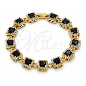 Pulsera Tennis 03.266.0043.1.07 Oro Laminado, Diseño de Cluster, con Zirconia Cubica Negro y Blanca, Pulido, Tono Dorado (Grosor 09.3 MM, 8 Pulgadas de Largo)