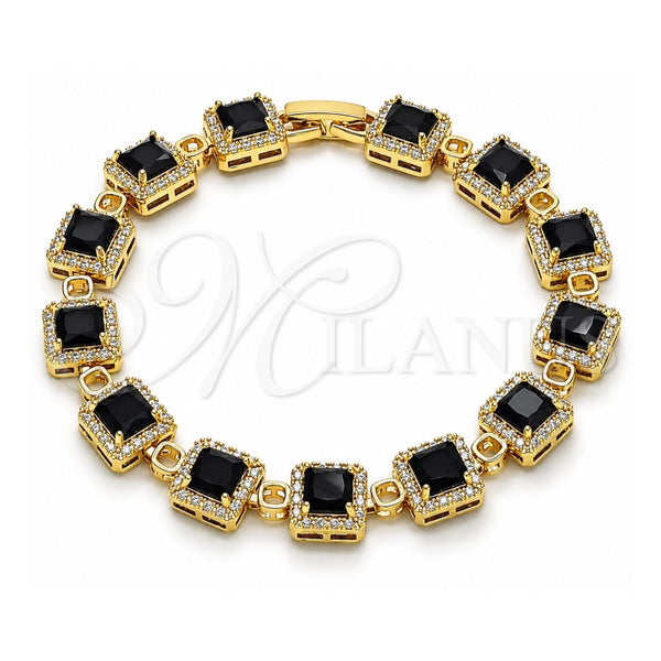 Pulsera Tennis 03.266.0043.1.07 Oro Laminado, Diseño de Cluster, con Zirconia Cubica Negro y Blanca, Pulido, Tono Dorado (Grosor 09.3 MM, 8 Pulgadas de Largo)