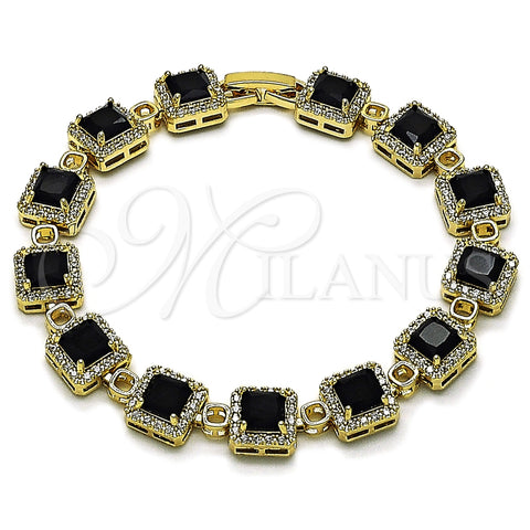 Pulsera Tennis 03.266.0043.1.07 Oro Laminado, Diseño de Cluster, con Negro and Blanca Zirconia Cubica, Pulido, Tono Dorado (Thickness, 8 Inches Length)