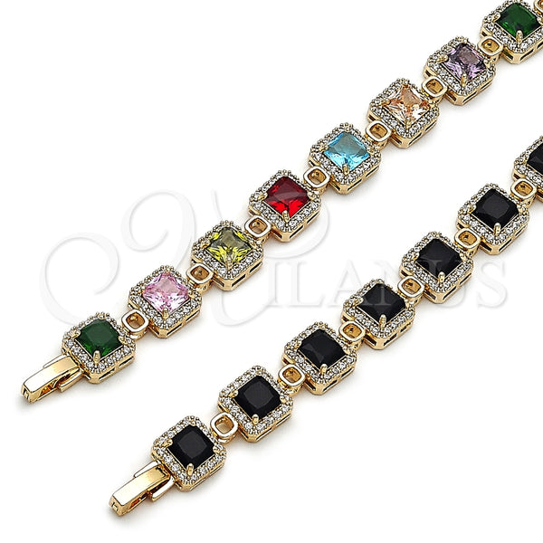 Pulsera Tennis 03.266.0043.1.07 Oro Laminado, Diseño de Cluster, con Negro and Blanca Zirconia Cubica, Pulido, Tono Dorado (Thickness, 8 Inches Length)