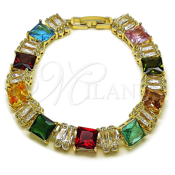 Pulsera Tennis 03.266.0044.07 Oro Laminado, con Zirconia Cubica Multicolor y Blanca, Pulido, Dorado
