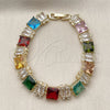 Pulsera Tennis 03.266.0044.07 Oro Laminado, con Multicolor and Blanca Zirconia Cubica, Pulido, Tono Dorado (10 MM Thickness, 7 Inches Length)