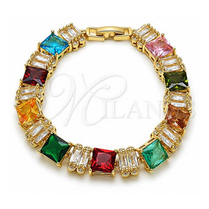 Pulsera Tennis 03.266.0044.07 Oro Laminado, con Zirconia Cubica Multicolor y Blanca, Pulido, Tono Dorado (Grosor 10 MM, 7 Pulgadas de Largo)