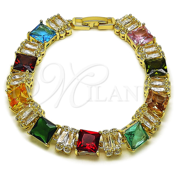 Pulsera Tennis 03.266.0044.07 Oro Laminado, con Multicolor and Blanca Zirconia Cubica, Pulido, Tono Dorado (10 MM Thickness, 7 Inches Length)