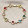 Pulsera Tennis 03.266.0045.08 Oro Laminado, Diseño de Cluster, con Multicolor and Blanca Zirconia Cubica, Pulido, Tono Dorado (Thickness, 8 Inches Length)