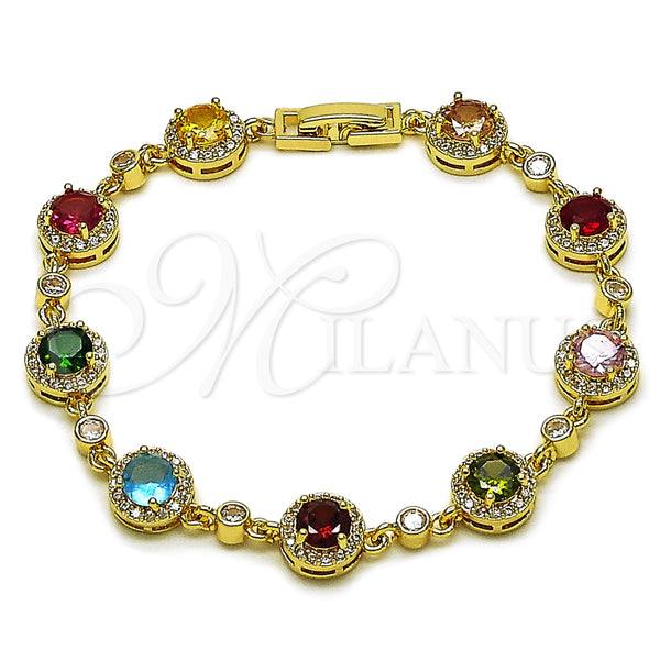 Pulsera Tennis 03.266.0045.08 Oro Laminado, Diseño de Cluster, con Multicolor and Blanca Zirconia Cubica, Pulido, Tono Dorado (Thickness, 8 Inches Length)